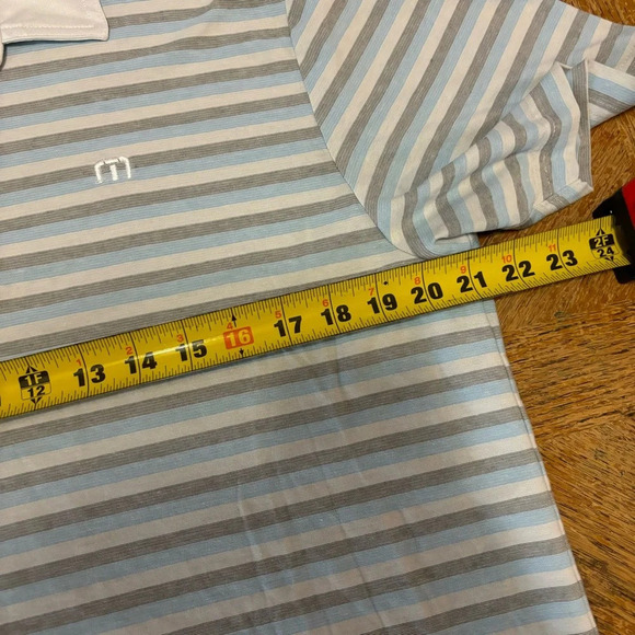 Travis Mathew Gray & Blue Stripe Short Sleeve Stretch Golf Polo Large Men - Picture 5 of 5